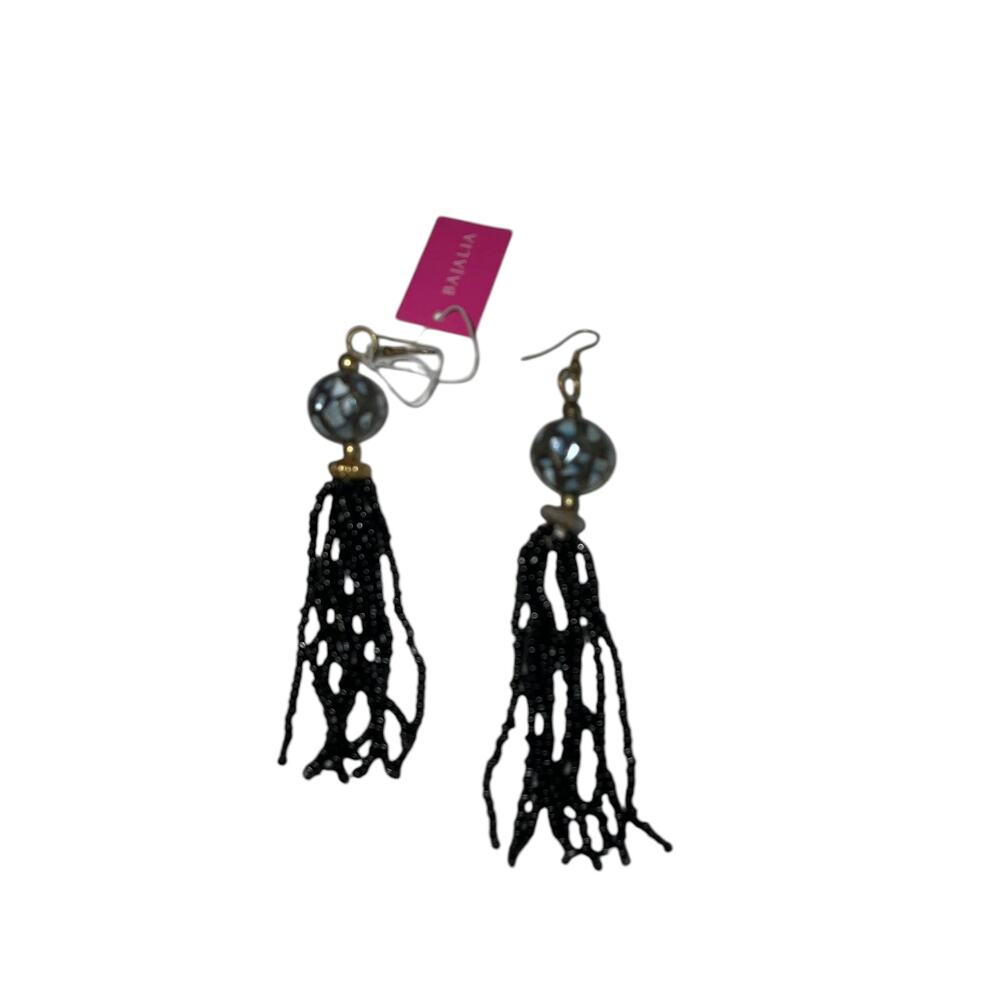 Iris Apfel & Bajalia Collection Black Beaded Fringe Tassel Earrings NWT